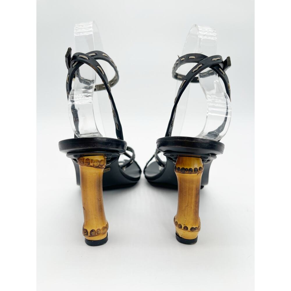 Gucci S/S 2002 Tom Ford Black Bamboo Heel Lace Up Wrap Sandal Heels US 7.5 - Picture 11 of 16